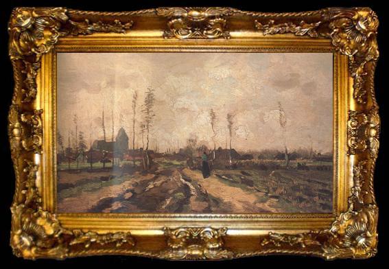 framed  Vincent Van Gogh Landscape with Church and Farms (nn040, ta009-2